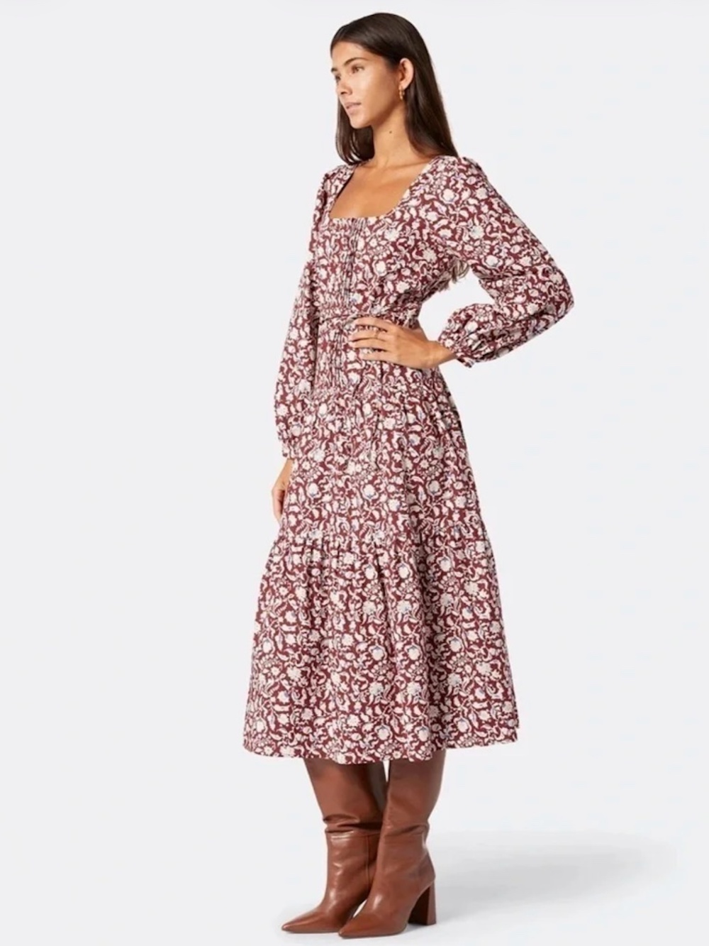 Joie Alesia Floral Cotton Tiered Maxi Dress Puff Sleeve Boho NWT Size XS